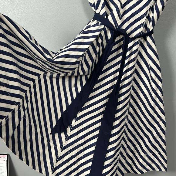 Talbots SHORELINE Navy/ White Denim Canvas Chevron Striped Midi Dress Sz 6P - Picture 12 of 16